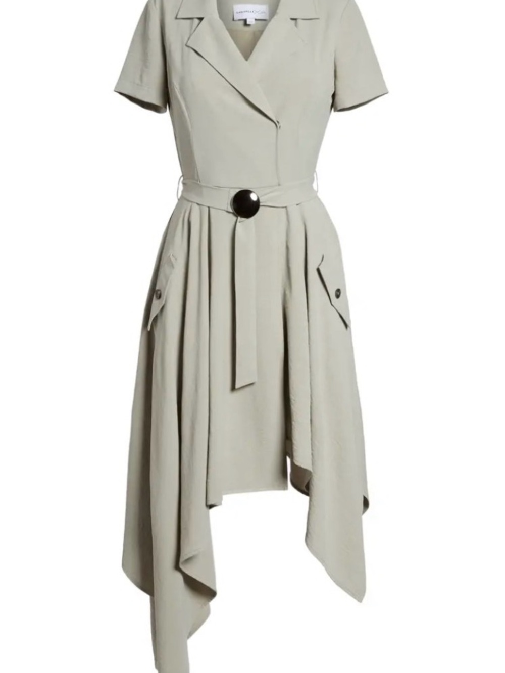 J.O.A. Asymmetrical Shirt Dress in Light Sage with Belt
